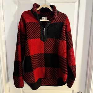 LIV Outdoor Women’s Noella Black and Red Plaid Printed 1/4 Zip Pullover Size XL